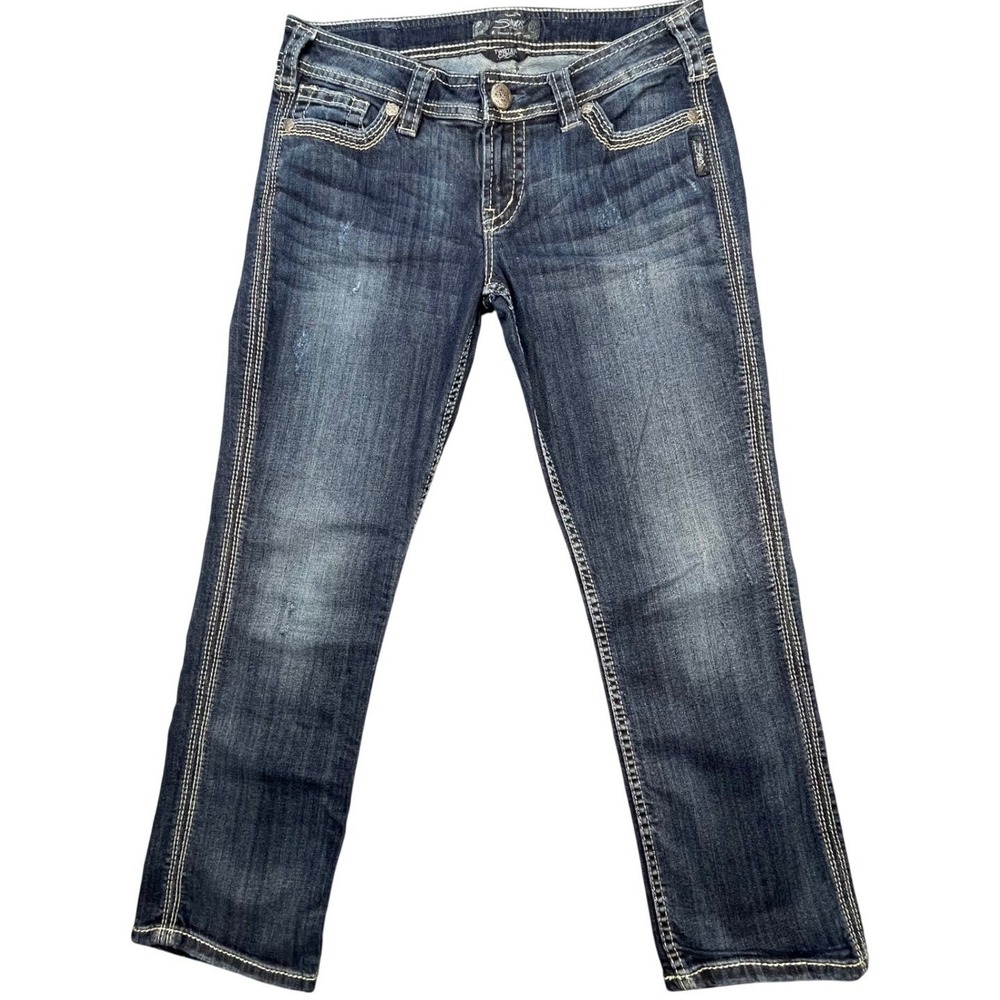 Silver Jeans Dark Wash Twisted Capri Thick Stitch Denim Jeans Womens 28